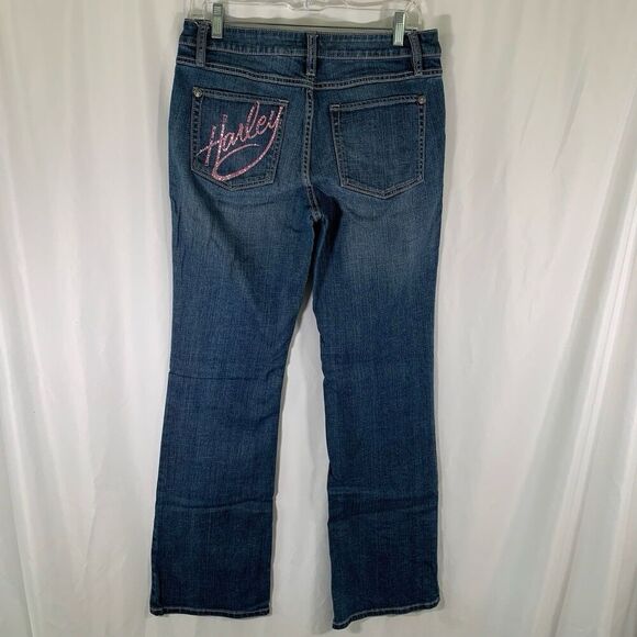 Harley Davidson Jeans Women's 8 Tall Medium Wash Denim Bedazzled Mid Rise Cotton - Picture 7 of 11